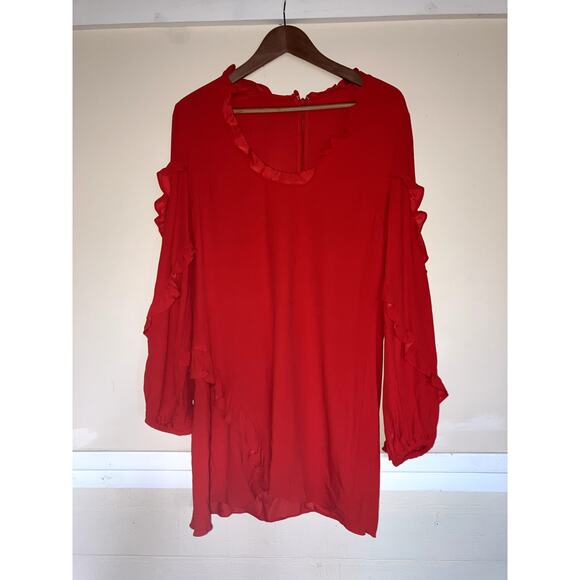 ALEXIS Ceretti Dress in Red Crepe Ruffle Details Long Sleeve No Size FITS SMALL - Picture 5 of 7